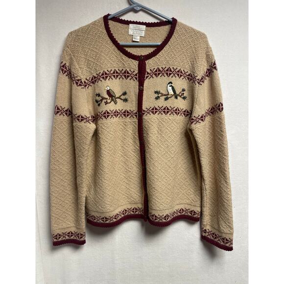 Vintage Christopher & Banks embroidered Wool tan‎ sweater button up Women Large - Picture 1 of 5